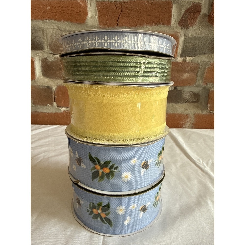 Spring Ribbon Bee Lemon Daisy Flower Floral Wired Mix Lot Yellow Blue Green